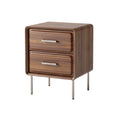 Modern Wooden Nightstand with Two Drawers and Metal Legs