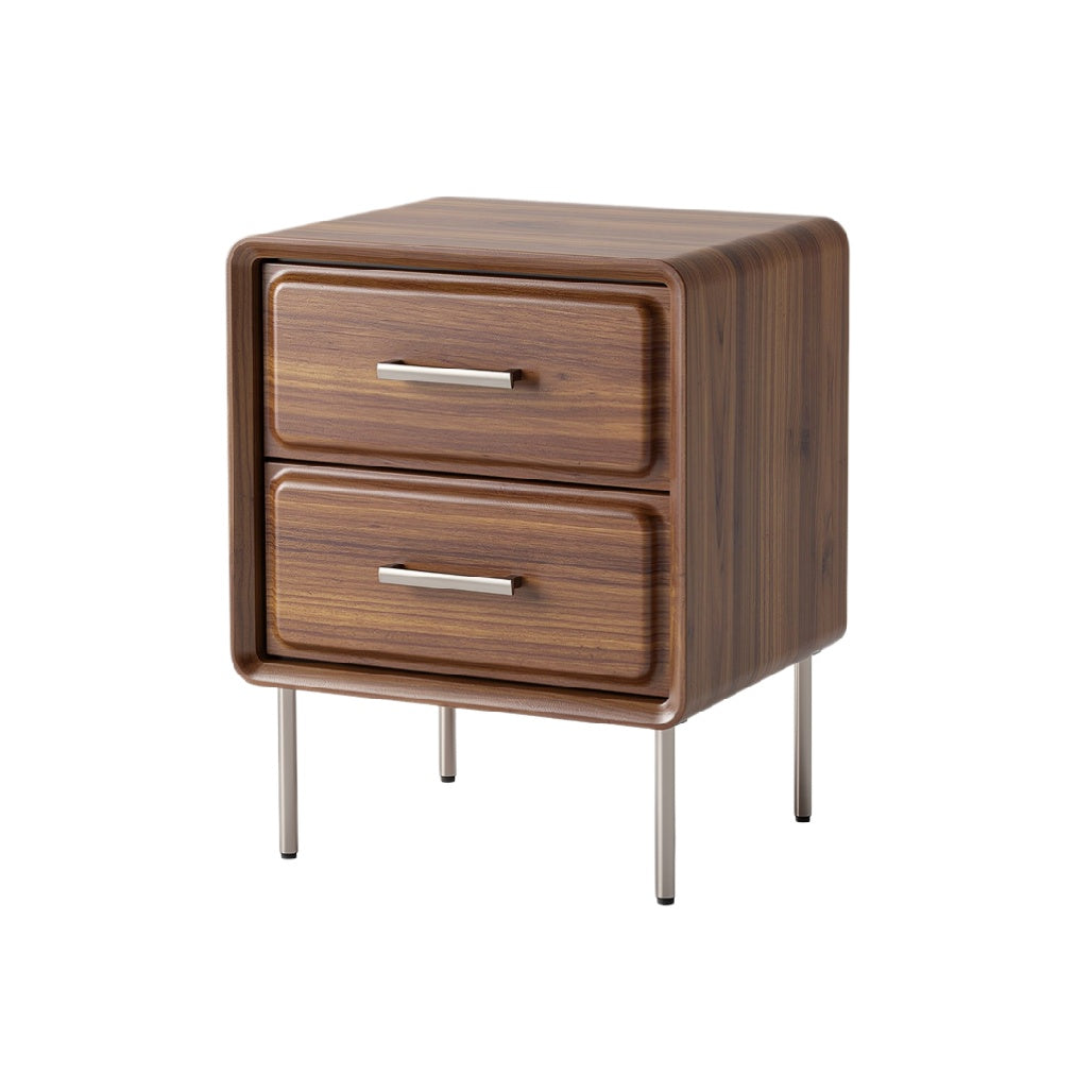 Modern Wooden Nightstand with Two Drawers and Metal Legs